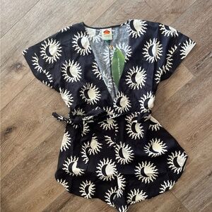 NWT Farm Rio Black Sunny Moon Romper S